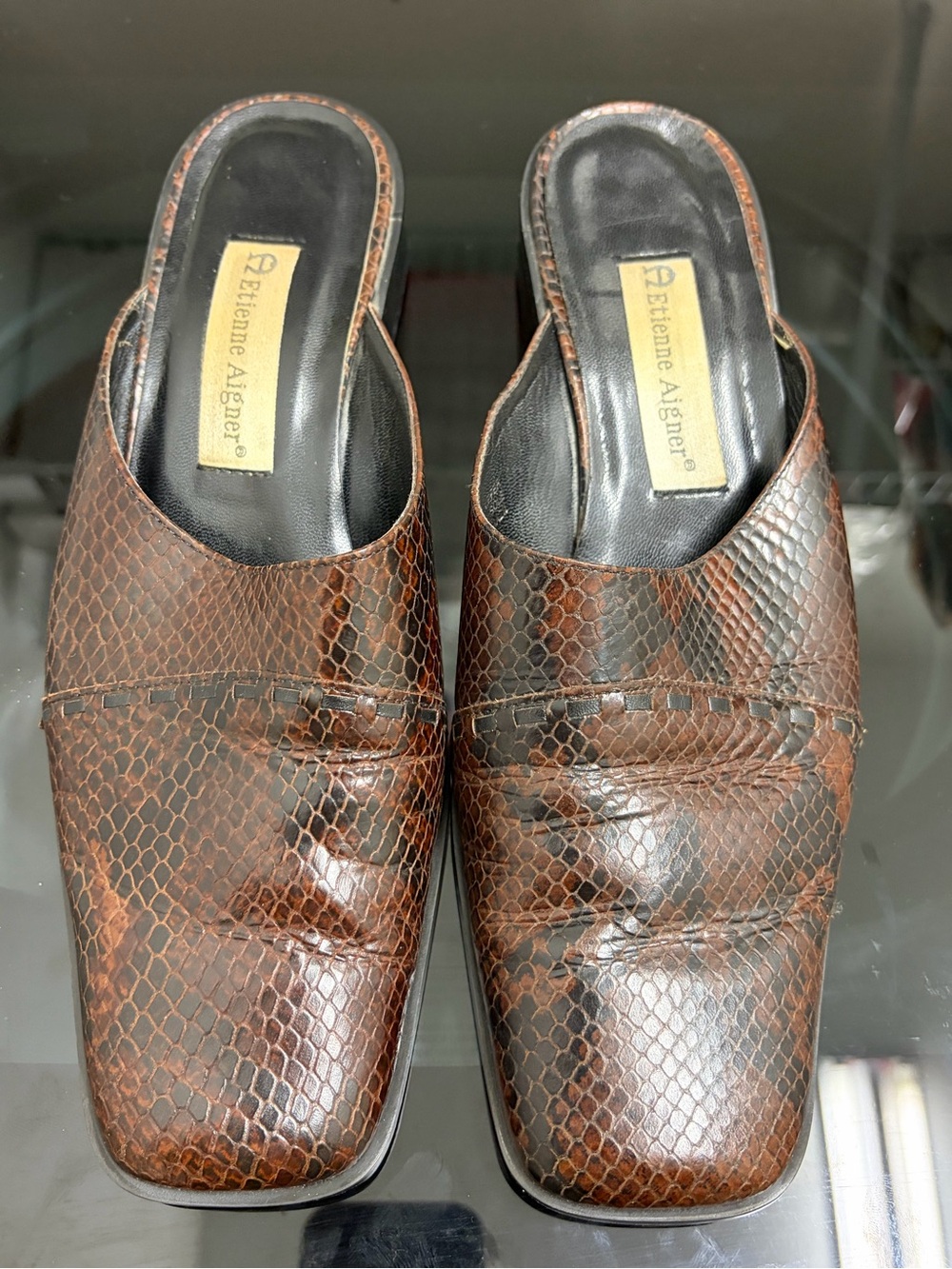 VTG Etienne Aigner Men’s Brown Snake-Embossed Slip-On Loafers